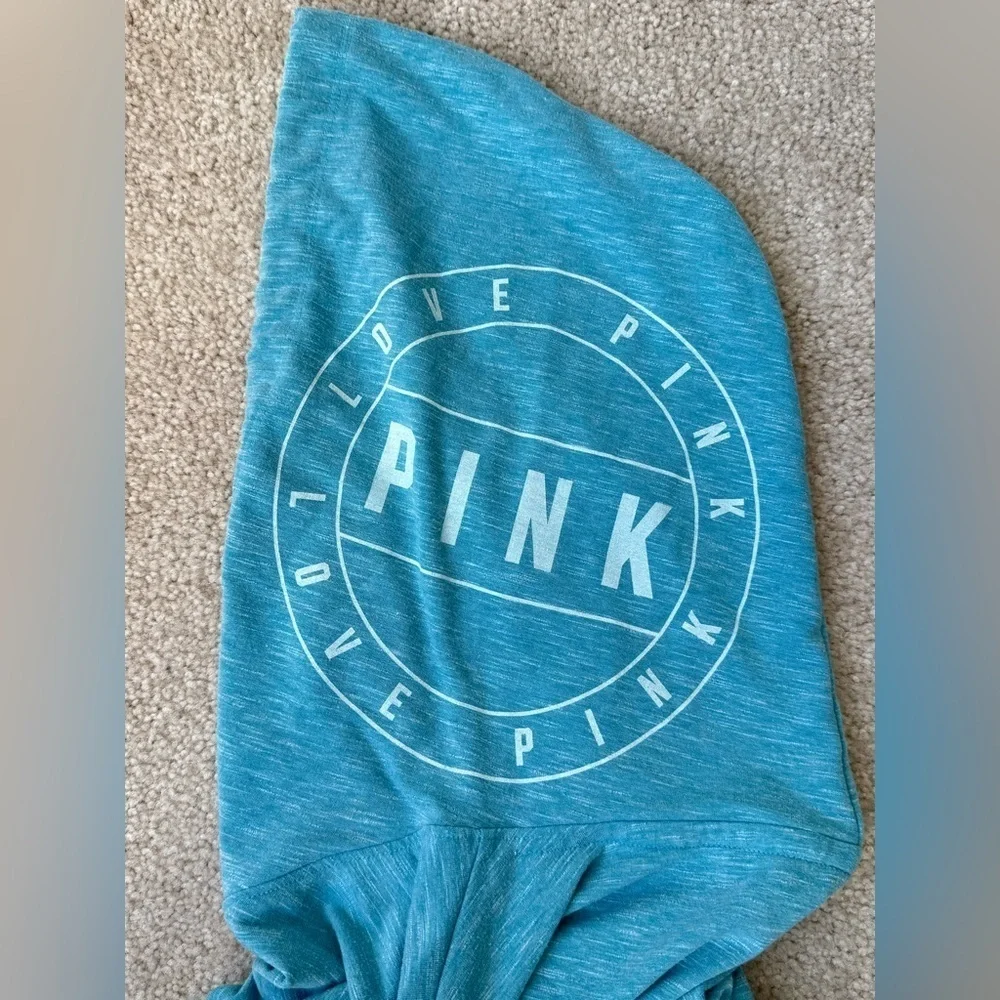 PINK Victoria’s Secret Hoodie Tunic Pastel Blue & White Lightweight Medium - Picture 5 of 9